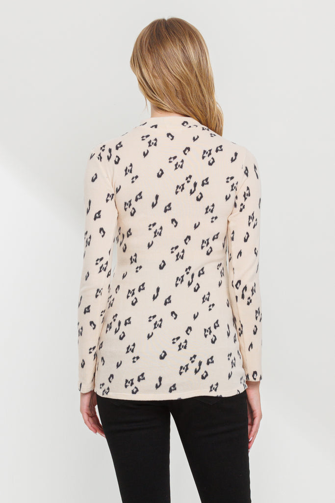 Cream Leopard Sweater Knit Mock Neck Maternity Top