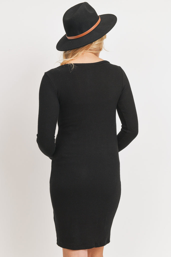 Black Long Sleeve Rib Knit Maternity Dress