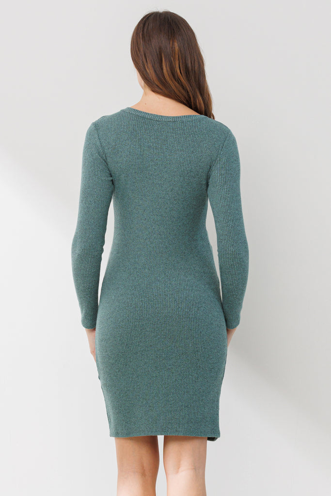 Dusty Green Long Sleeve Rib Knit Maternity Dress