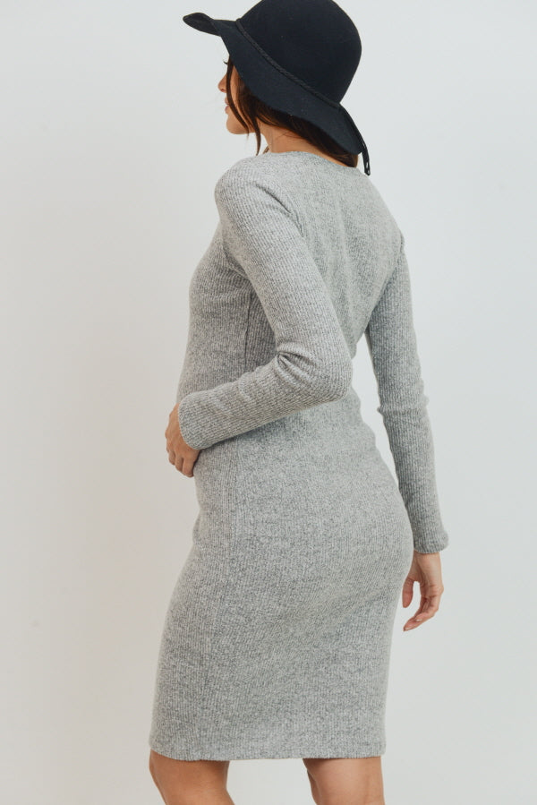 Heather Grey Long Sleeve Rib Knit Maternity Dress