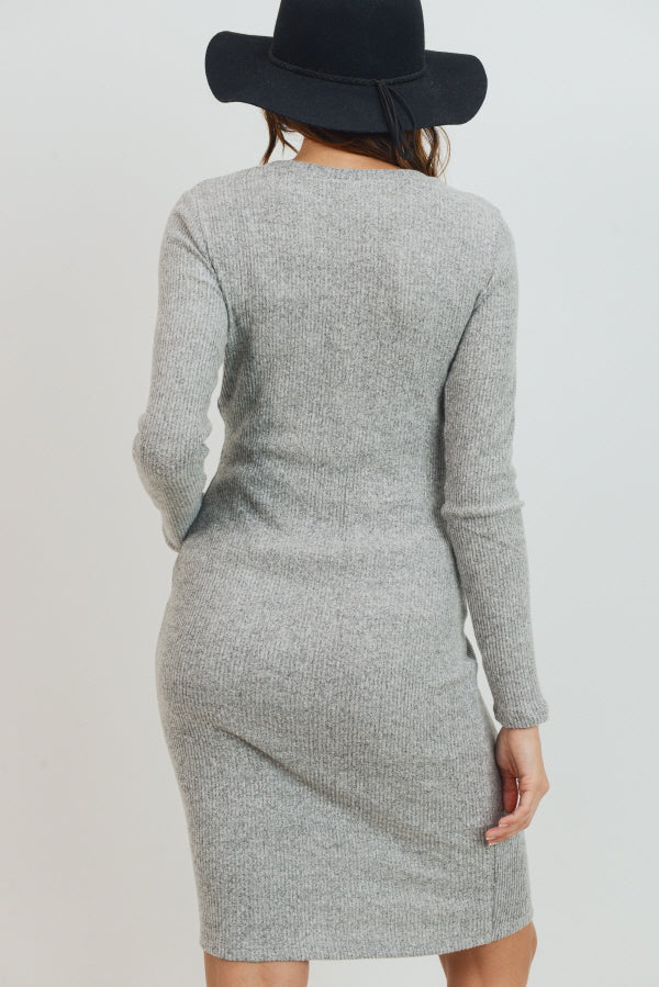 Heather Grey Long Sleeve Rib Knit Maternity Dress