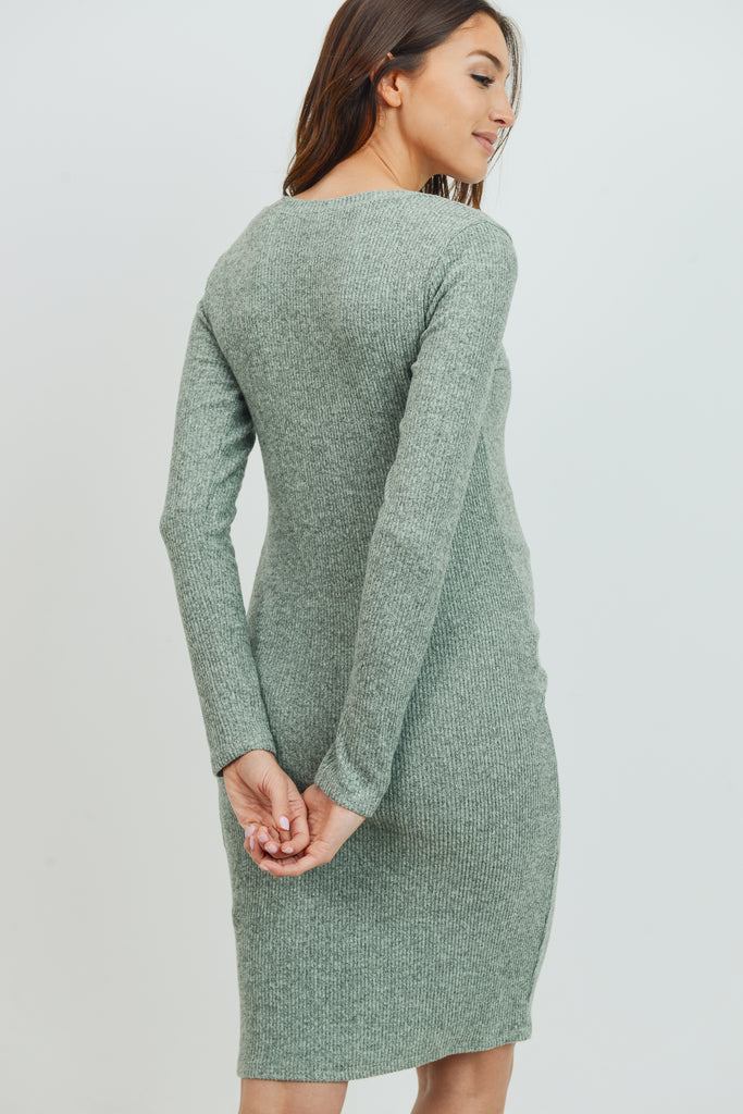 Mint Long Sleeve Rib Knit Maternity Dress