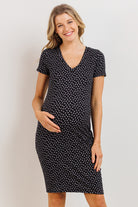 Black V-Neck Ribbed Maternity Dress