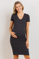 Black V-Neck Ribbed Maternity Dress