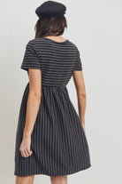 Black Short Sleeve Stripe w/Side Pocket Maternity Dress