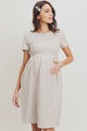 Cream Short Sleeve Stripe w/Side Pocket Maternity Dress