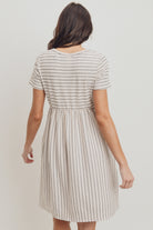 Cream Short Sleeve Stripe w/Side Pocket Maternity Dress