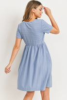 Denim Short Sleeve Stripe w/Side Pocket Maternity Dress