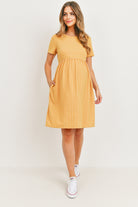 Mustard Short Sleeve Stripe w/Side Pocket Maternity Dress
