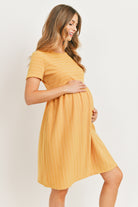 Mustard Short Sleeve Stripe w/Side Pocket Maternity Dress