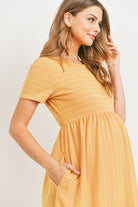 Mustard Short Sleeve Stripe w/Side Pocket Maternity Dress