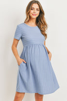 Denim Short Sleeve Stripe w/Side Pocket Maternity Dress