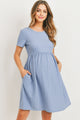 Denim Short Sleeve Stripe w/Side Pocket Maternity Dress