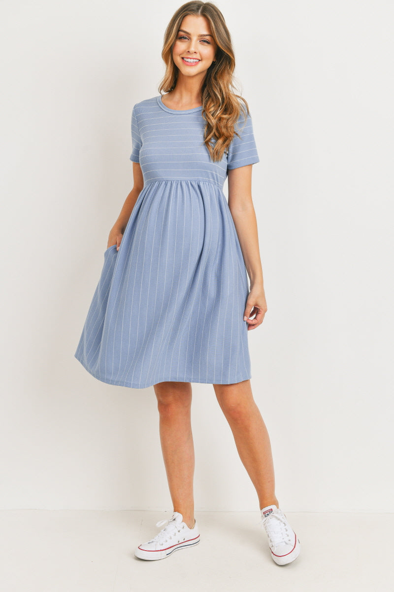 Denim Short Sleeve Stripe w/Side Pocket Maternity Dress