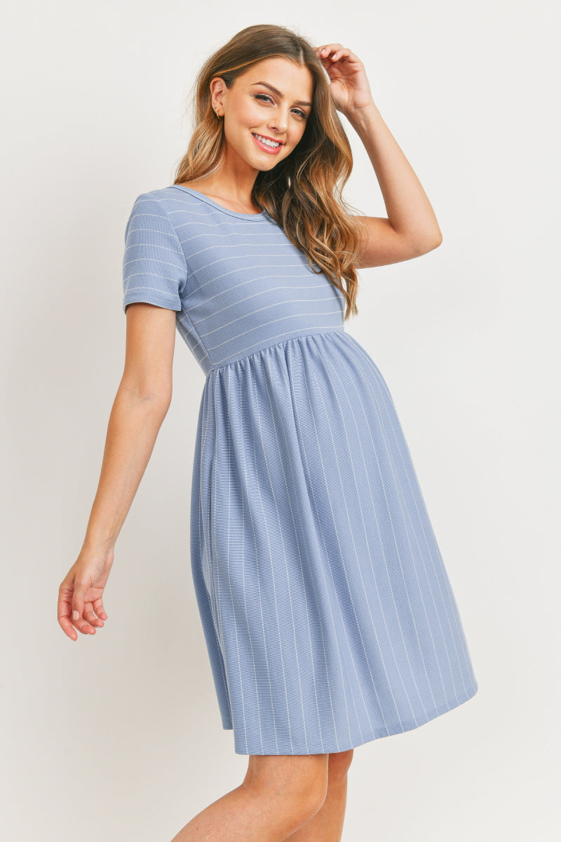 Denim Short Sleeve Stripe w/Side Pocket Maternity Dress