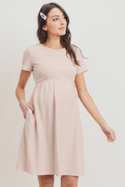 Blush Short Sleeve Stripe w/Side Pocket Maternity Dress