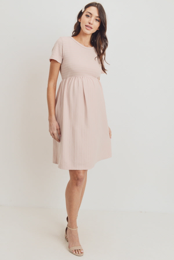 Blush Short Sleeve Stripe w/Side Pocket Maternity Dress