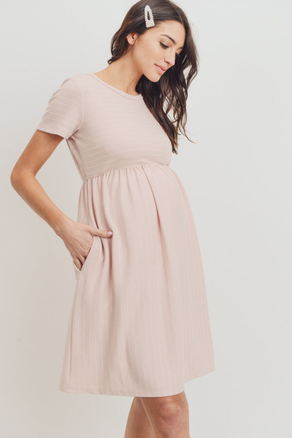 Blush Short Sleeve Stripe w/Side Pocket Maternity Dress