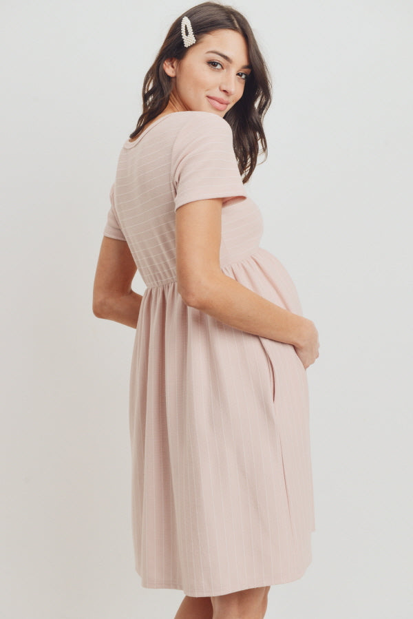 Blush Short Sleeve Stripe w/Side Pocket Maternity Dress