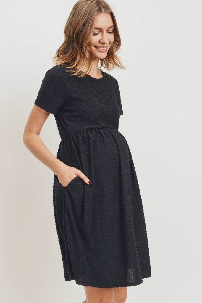 Black Babydoll Maternity Pocket Dress