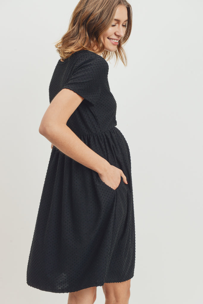 Black Babydoll Maternity Pocket Dress
