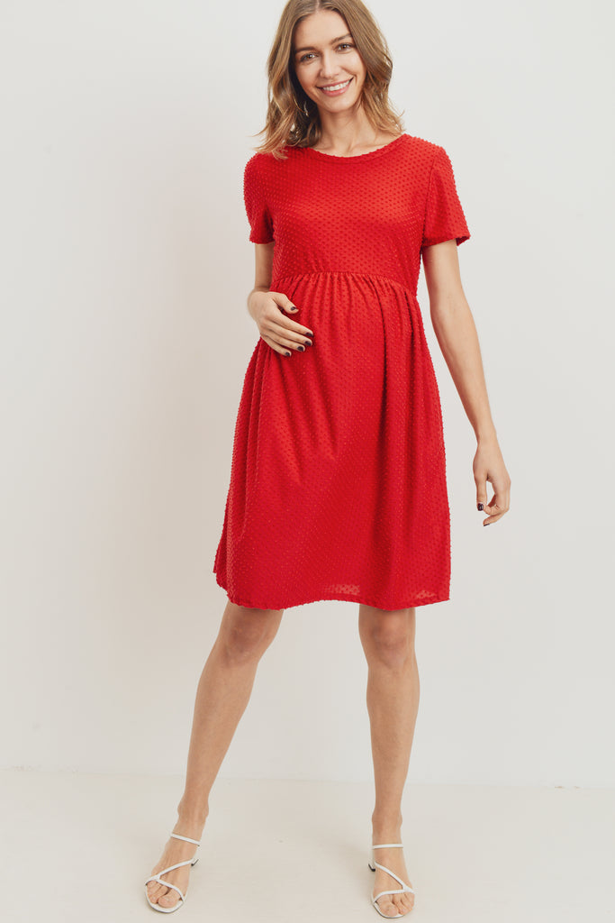 Red Babydoll Maternity Pocket Dress