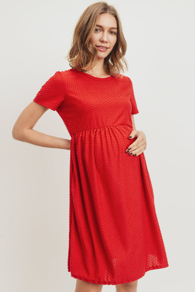 Red Babydoll Maternity Pocket Dress