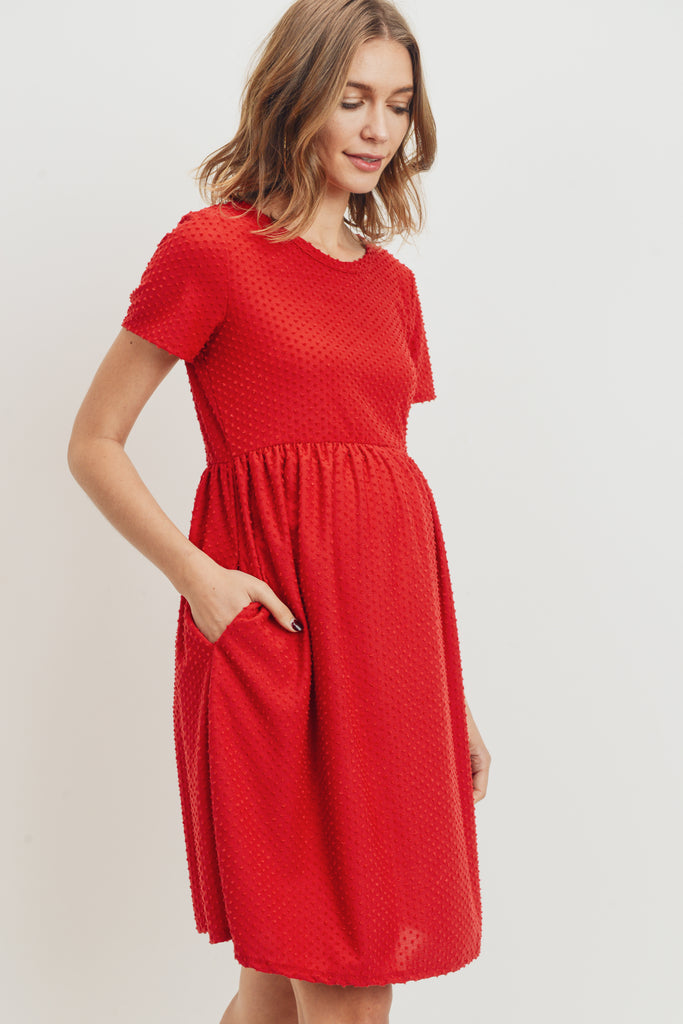 Red Babydoll Maternity Pocket Dress