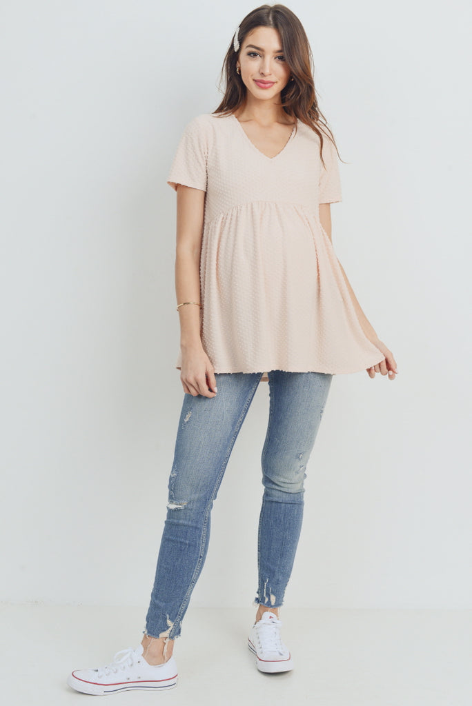 Peach V-Neck Matt Jersey Loose Fit Maternity Top