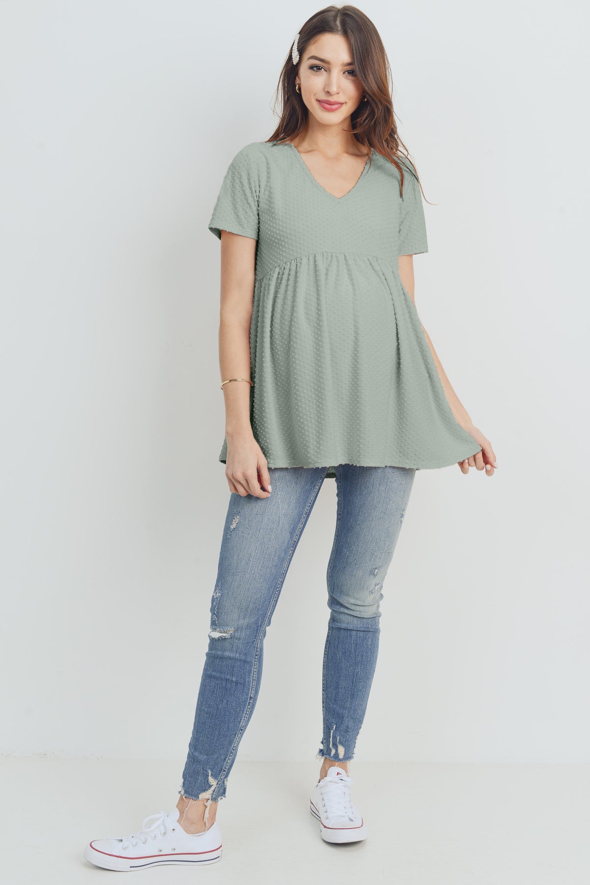 Sage V-Neck Matt Jersey Loose Fit Maternity Top