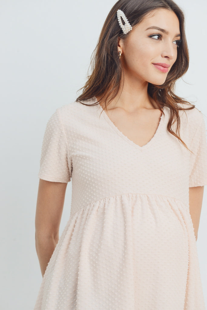 Peach V-Neck Matt Jersey Loose Fit Maternity Top