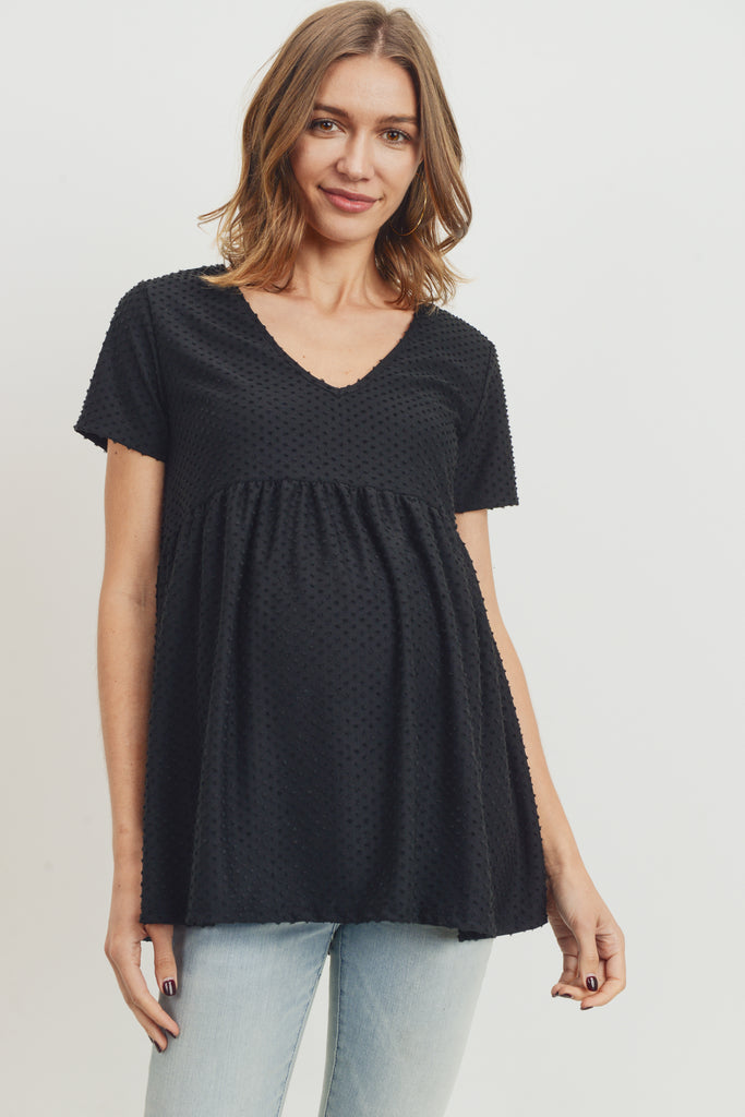 Black V-Neck Matt Jersey Loose Fit Maternity Top