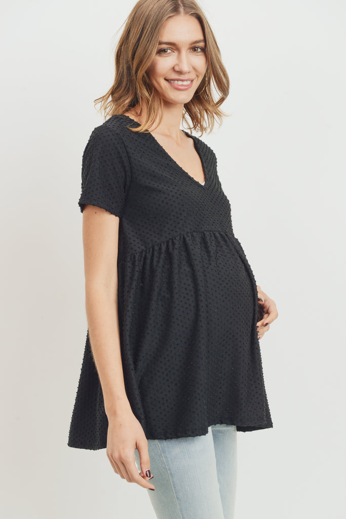 Black V-Neck Matt Jersey Loose Fit Maternity Top