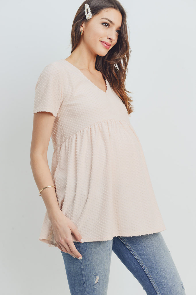 Peach V-Neck Matt Jersey Loose Fit Maternity Top