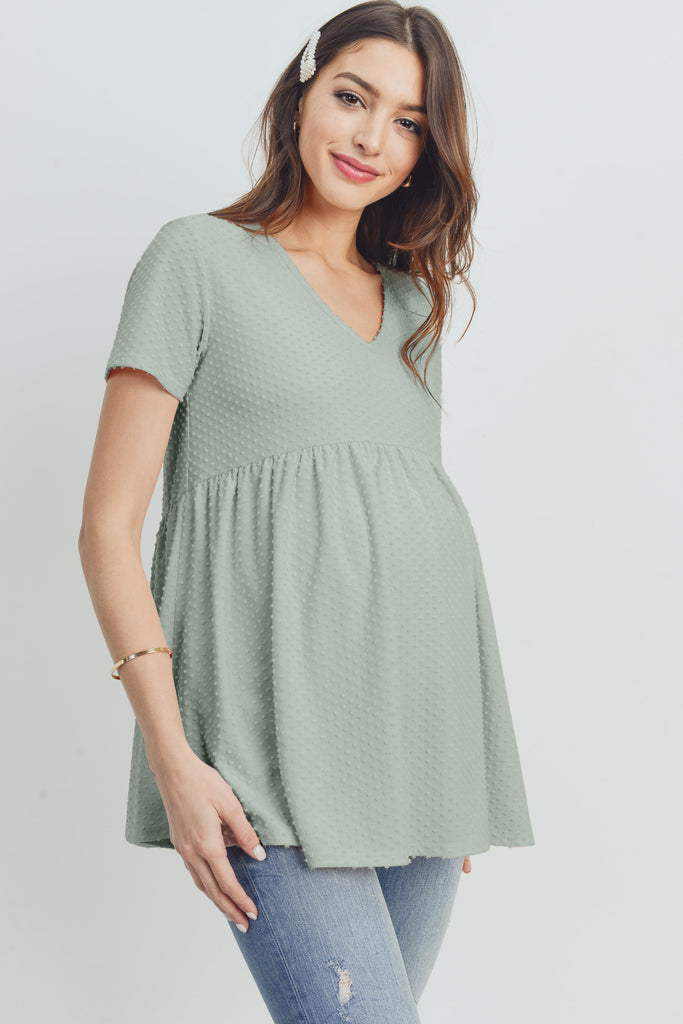 Sage V-Neck Matt Jersey Loose Fit Maternity Top