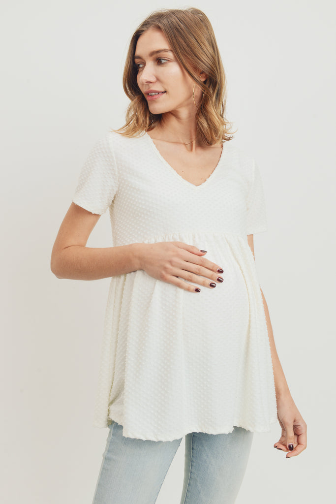 White V-Neck Matt Jersey Loose Fit Maternity Top