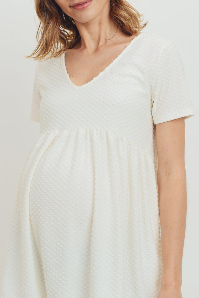 White V-Neck Matt Jersey Loose Fit Maternity Top