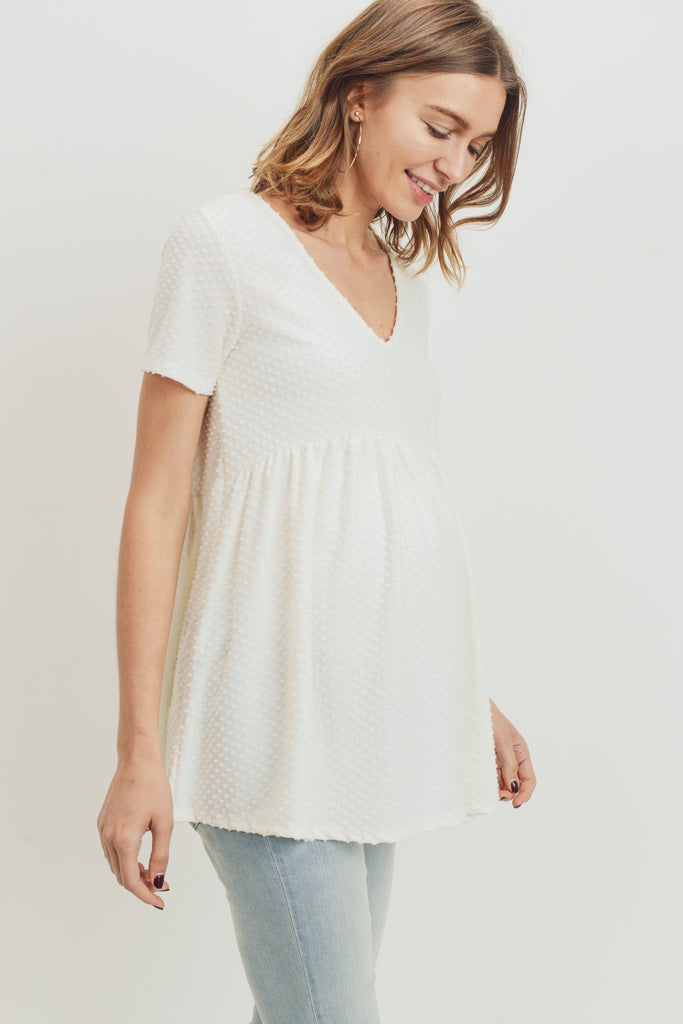 White V-Neck Matt Jersey Loose Fit Maternity Top