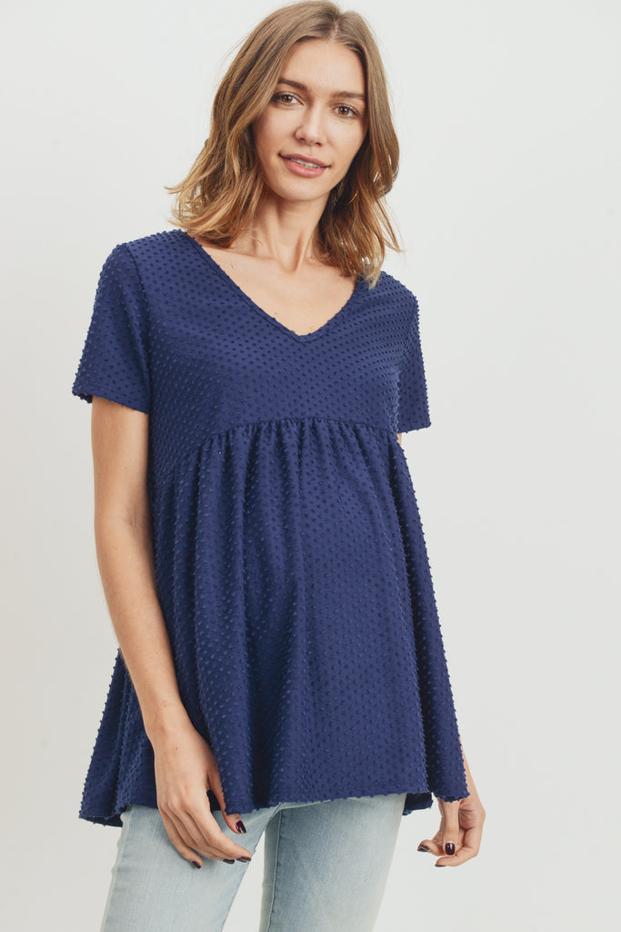 Navy V-Neck Matt Jersey Loose Fit Maternity Top