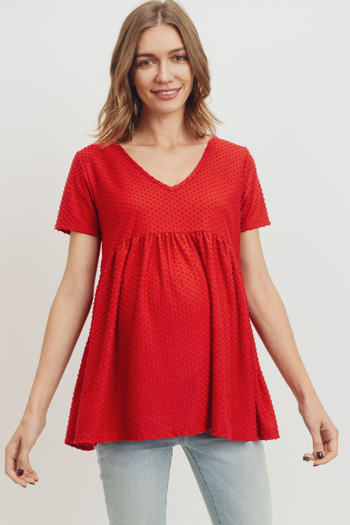 Red V-Neck Matt Jersey Loose Fit Maternity Top