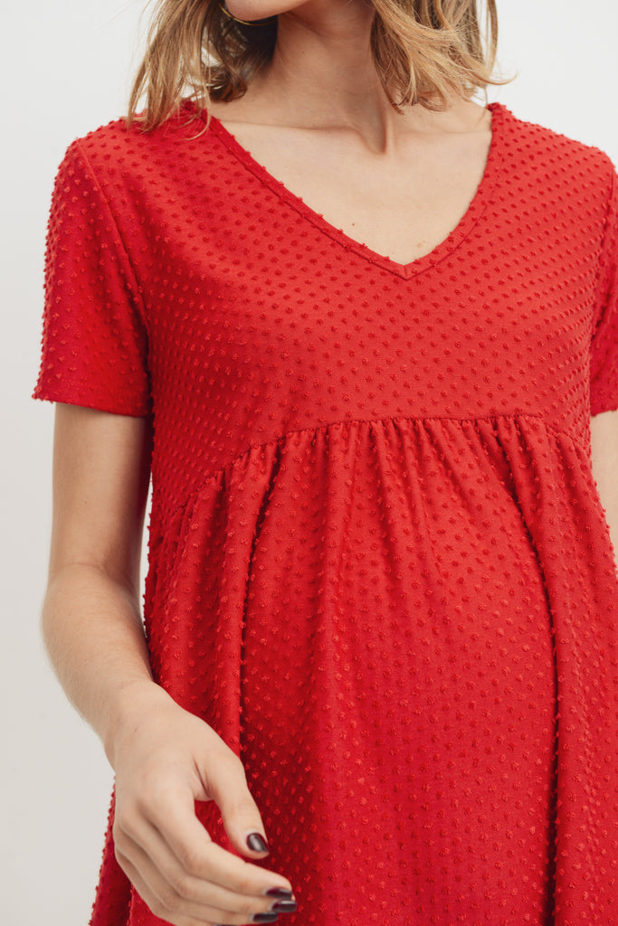 Red V-Neck Matt Jersey Loose Fit Maternity Top