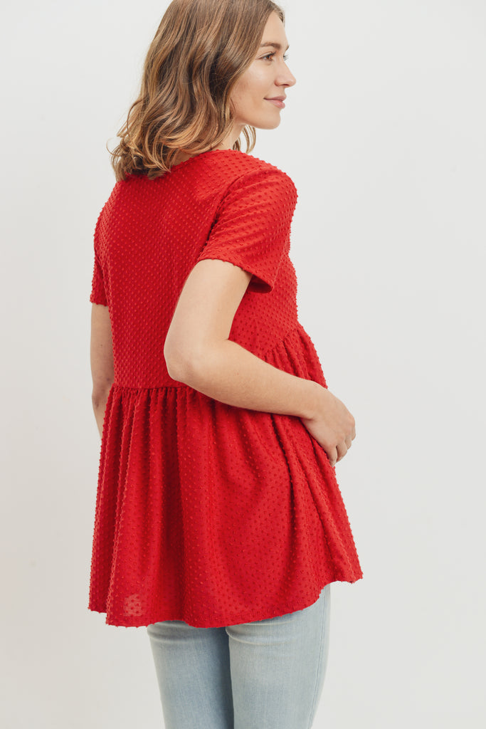 Red V-Neck Matt Jersey Loose Fit Maternity Top