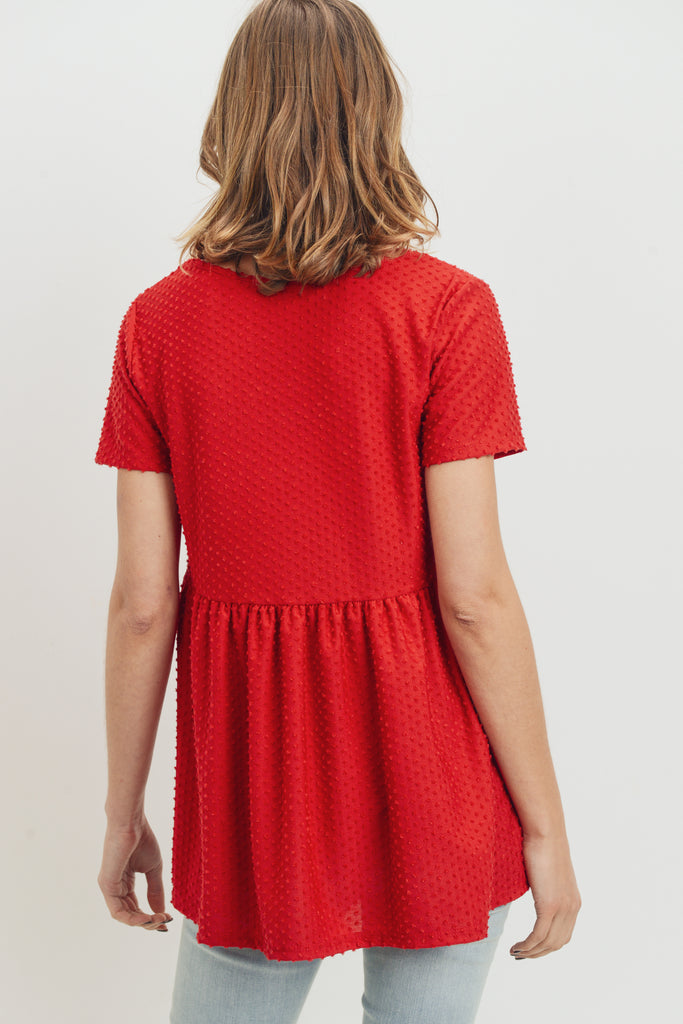 Red V-Neck Matt Jersey Loose Fit Maternity Top