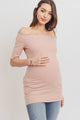 Dusty Rose Off Shoulder Rib Knit Maternity Top