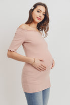 Dusty Rose Off Shoulder Rib Knit Maternity Top