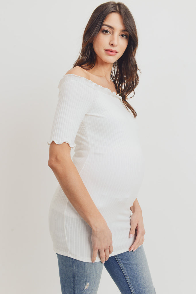 Ivory Off Shoulder Rib Knit Maternity Top