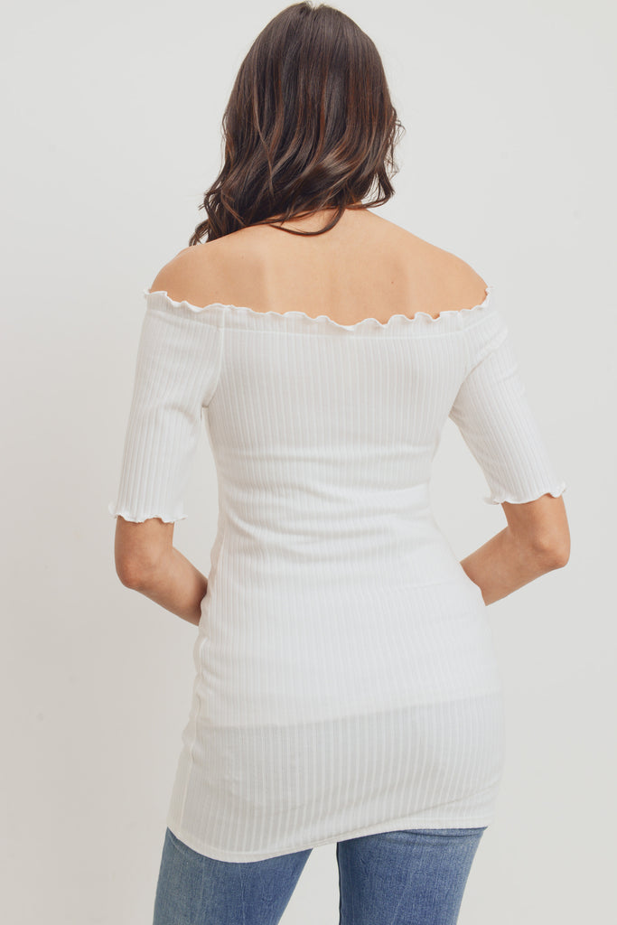 Ivory Off Shoulder Rib Knit Maternity Top