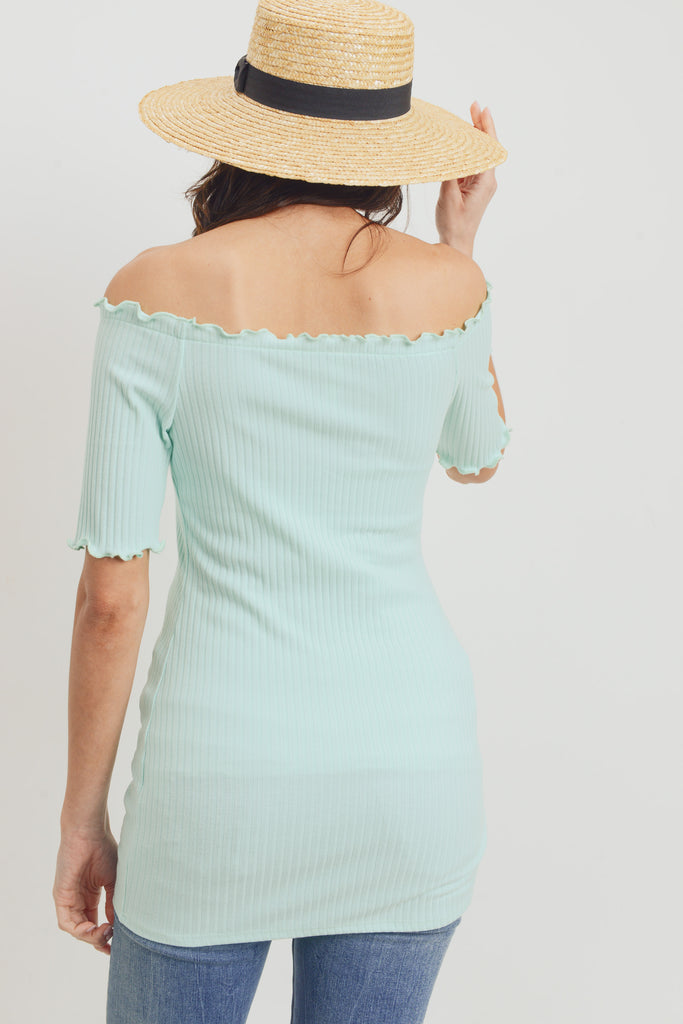 Mint Off Shoulder Rib Knit Maternity Top