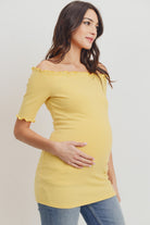 Yellow Off Shoulder Rib Knit Maternity Top