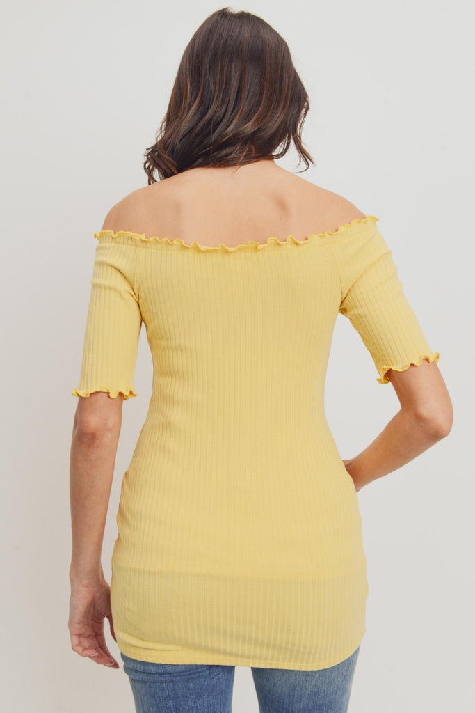 Yellow Off Shoulder Rib Knit Maternity Top